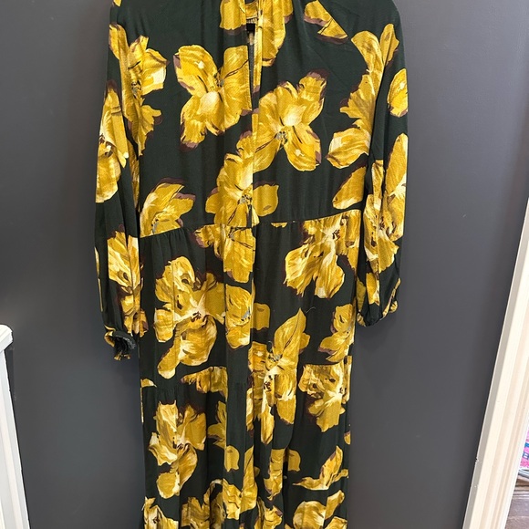 A New Day Floral Maxi Dress - Yellow and Black | High Neck Keyhole Back | Medium - Picture 3 of 6